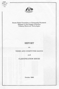 Front cover of the Senate report that began local games censorship