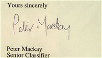Signature of a former OFLC Classifier (Censor) from a letter to me.