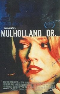 Mulholland Drive movie poster signed by: Naomi Watts, Laura Elena Harring, Justin Theroux, and Ann Miller.