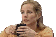 [Adrienne drinking coffee]